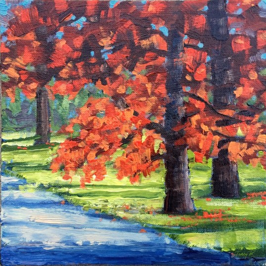 I continue to do studies on trees. 8x8” Acrylic on Canvas Board